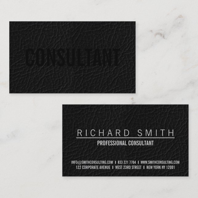 Carte De Visite Elégant faux chic cuir noir professionnel plaine (Devant / Derrière)