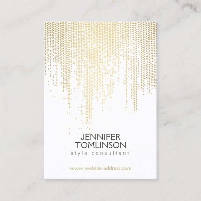 Carte De Visite Elégant Faux Gold Confetti Dots sur Blanc Grand (Devant)