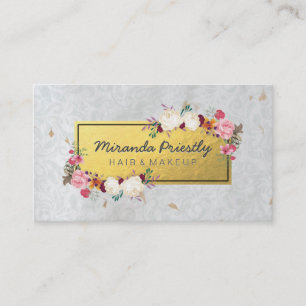 Carte De Visite Elégant Faux Gold Foil Damask Floral Maquillage Ar
