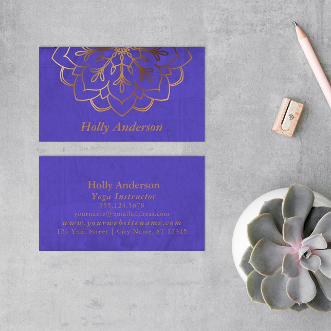 Carte De Visite Elégant Faux Gold Foil Mandala avec/ Texture & Pur (Créateur téléchargé)