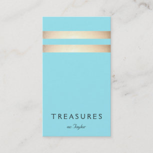 Carte De Visite Elégant Faux Gold Foil rayé Turquoise Bleu