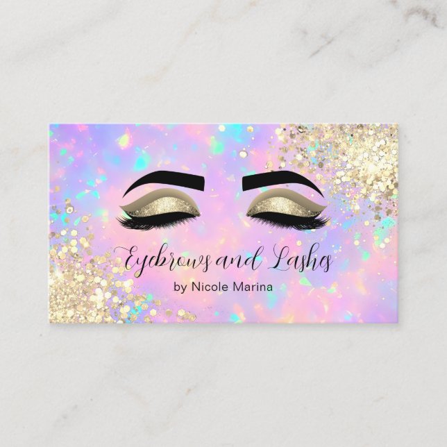 Carte De Visite Elégant Faux Gold Holographique Eyelash Eyebrow Sp (Devant)