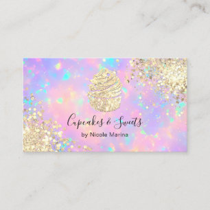 Carte De Visite Élégant Faux Gold Holographique sucreries Cupcake