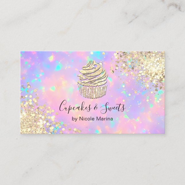 Carte De Visite Élégant Faux Gold Holographique sucreries Cupcake (Devant)