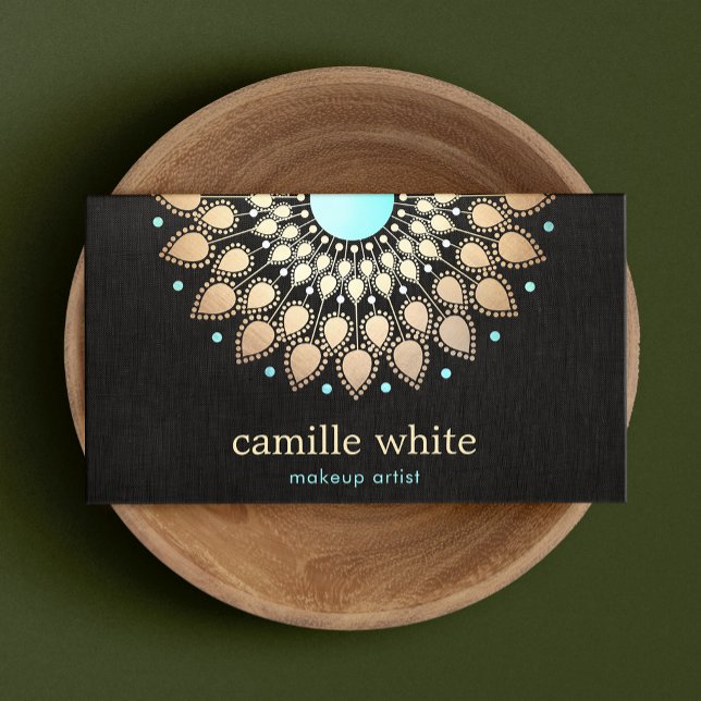 Carte De Visite Elégant Faux Gold Lotus Flower Black (Créateur téléchargé)