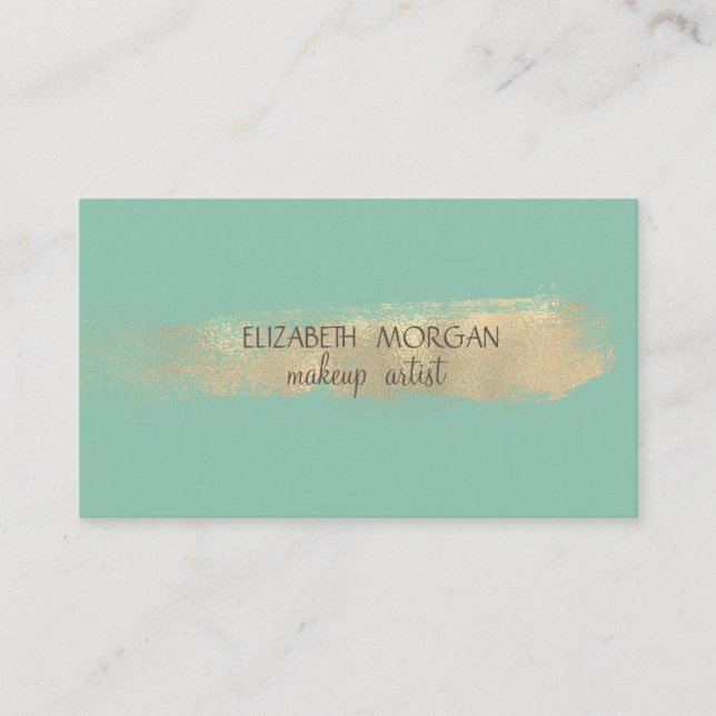 Carte De Visite Élégant Faux Gold Pinceau de pinceau, Vert de ment (Devant)