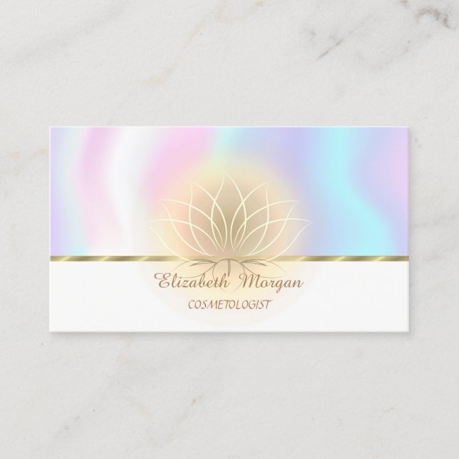 Carte De Visite Elégant Faux Gold Stripe, Lotus, Holographique (Devant)