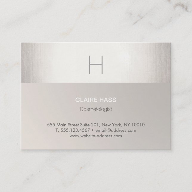 Carte De Visite Élégant Faux moderne Silver Foil et Taupe Monogram (Devant)
