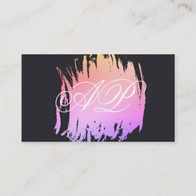 Carte De Visite Élégant Faux noir cuir brossé couleur Monogramme (Devant)