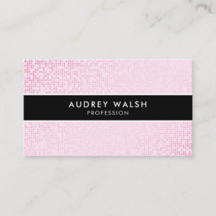 Carte De Visite Élégant Faux Pink Sequin Black Stried