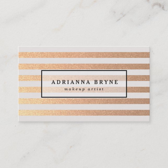 Carte De Visite Elégant Faux Rose Gold Striped Motif Spa Salon  (Devant)