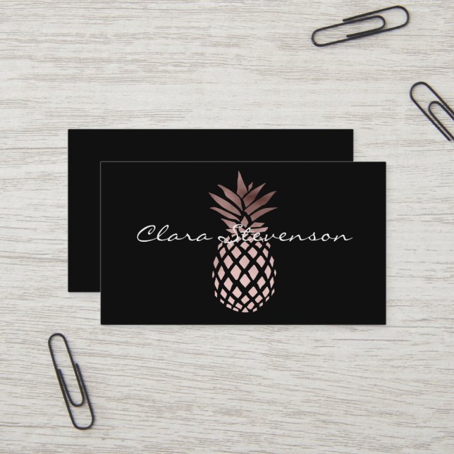 Carte De Visite élégant faux rose or tropical ananas (Devant/Arrière en situation)