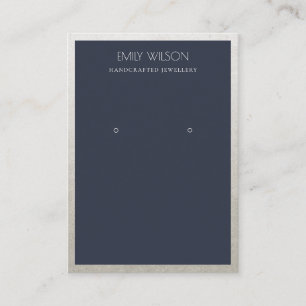 CARTE DE VISITE ÉLÉGANT FAUX SILVER NAVY BORDER EARRÊT AFFICHAGE