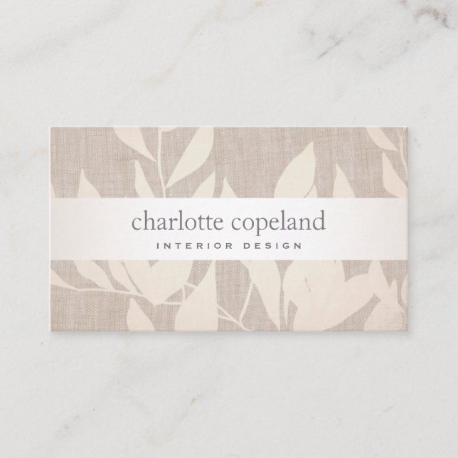 Carte De Visite Elégant Feuille chic Design d'intérieur Beige Natu (Devant)