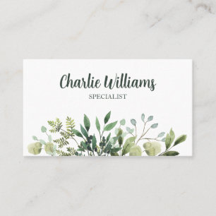 Carte De Visite Élégant feuille vert botanique blanc