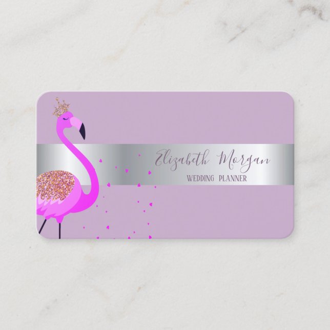 Carte De Visite Élégant Flamant rose professionnel moderne Silver  (Devant)