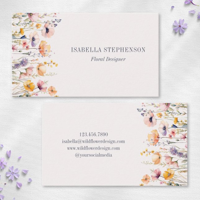 Carte De Visite Elégant Fleur sauvage aquarelle Floral (Créateur téléchargé)
