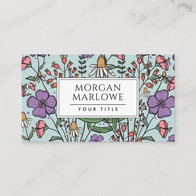 Carte De Visite Élégant Fleur sauvage botanique floral | Boho (Devant)