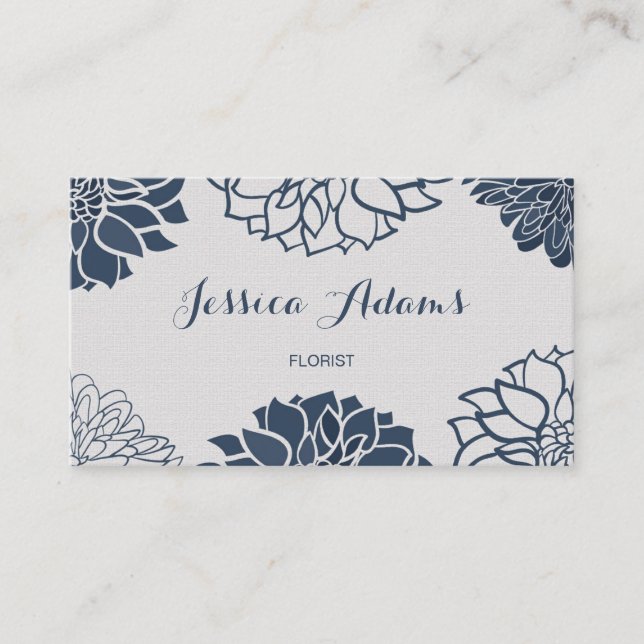 Carte De Visite Élégant fleuriste de la marine Blue Dahlia (Devant)