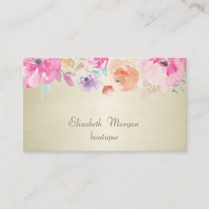 Carte De Visite Elégant Fleurs d'Aquarelle Proffesional Élégante