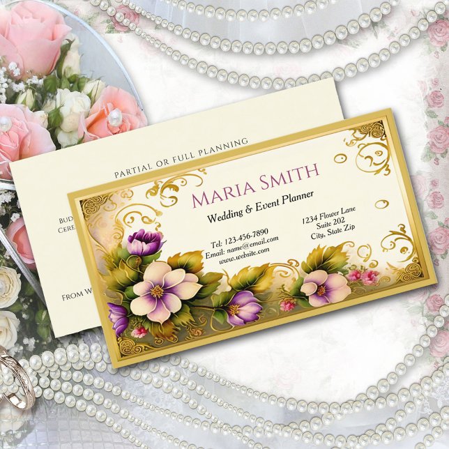 Carte De Visite Élégant Fleurs Roses Gold Filigree (Créateur téléchargé)