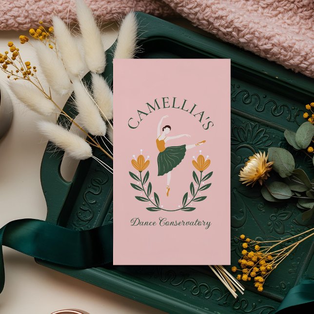 Carte De Visite Élégant Floral Ballet Dance Instructeur École rose (Elegant Floral Ballet Dance Instructor School Pink Business Card (Front))
