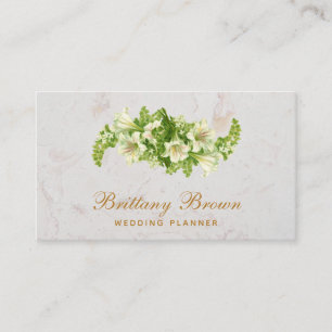 Carte De Visite Élégant floral blanc Lys Marbre Calligraphie