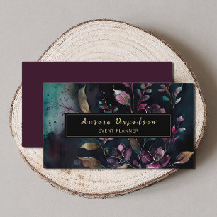 Carte De Visite Élégant floral foncé sur noir