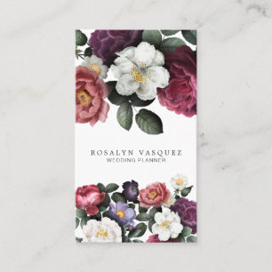 Carte De Visite Élégant floral foncé vintage sur fond noir   Verti