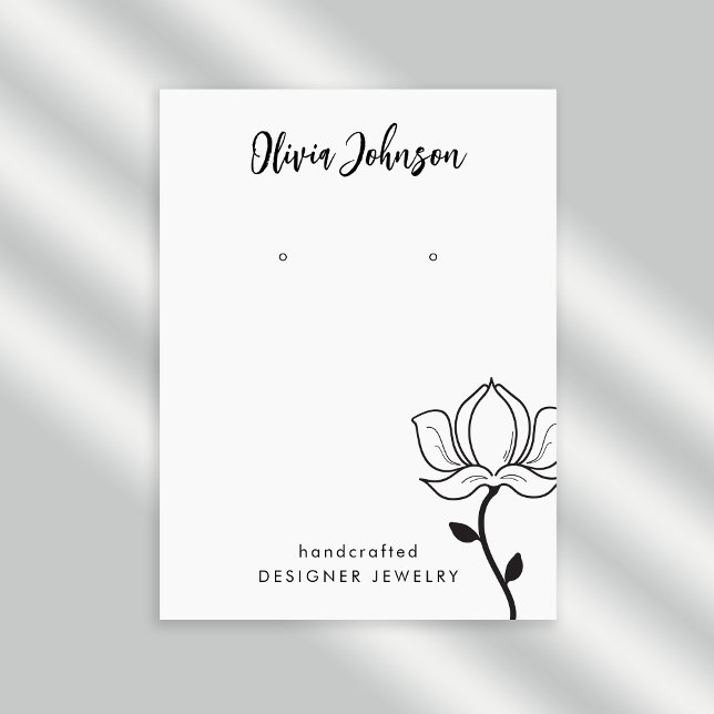 Carte De Visite Élégant floral noir bijoux blanc Écran d'oreille (Stylishly Personalize with Custom Name & Optional Text. Add Contact Information on Reverse Side.)