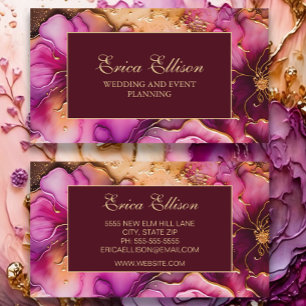 Carte De Visite Élégant floral rose burgundy or violet or et or