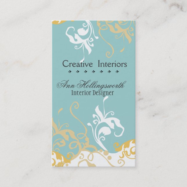 Carte De Visite Élégant floral subtil Pastel Bleu jour (Devant)