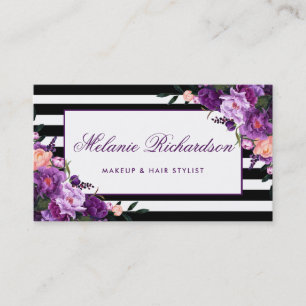 Carte De Visite Élégant Floral Violet Ultra Violet rayé