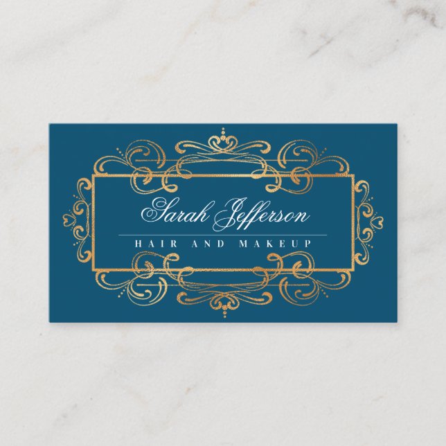Carte De Visite Élégant flûte d'huile d'or Luxueux Turquoise Vinta (Devant)