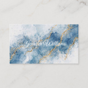 Carte De Visite Élégant Flux Abstrait Paillettes Bleu Or