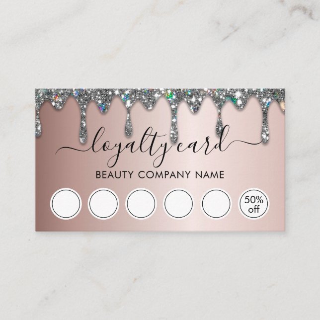 Carte De Visite Elégant Glam Faux Parties scintillant Argent Loyau (Devant)