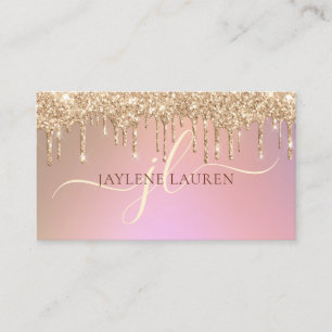 Carte De Visite Elegant Glam Rose Gold Glitter Drips Monogramme