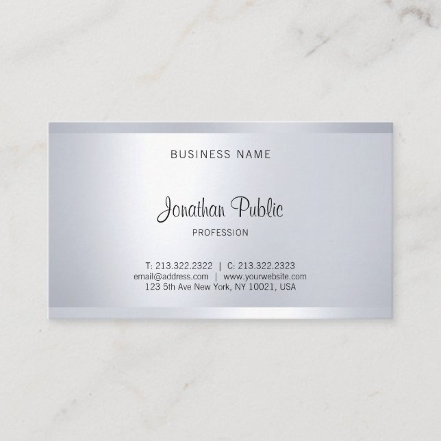 Carte De Visite Elégant Glamour Argent Look moderne tendance Plain (Devant)