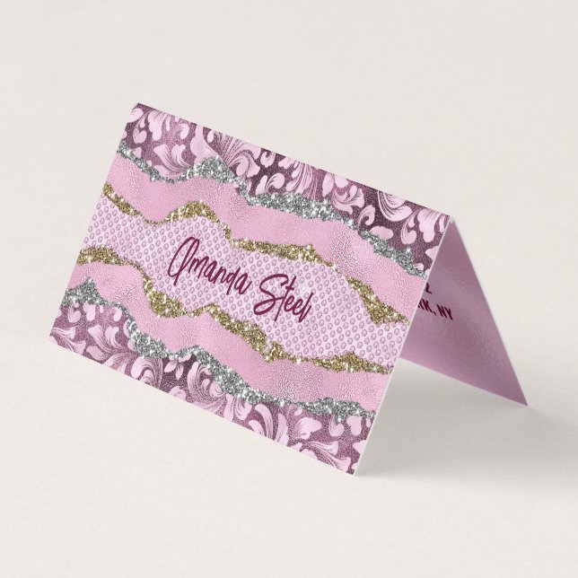 Carte De Visite Élégant glitterie florale Monographie d'or rose vi (Devant)