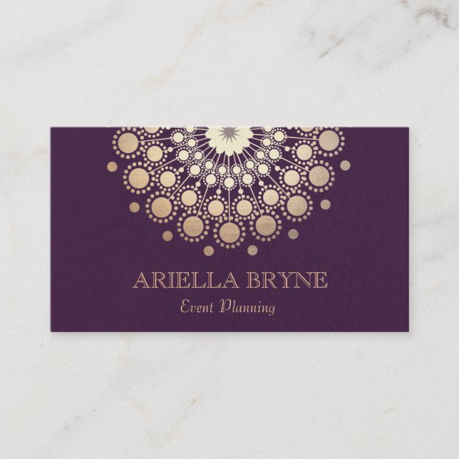 Carte De Visite Elegant Gold Circles Purple Event Planner (Devant)