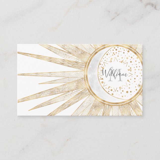 Carte De Visite Elegant Gold Doodles Sun Moon Mandala Design (Devant)