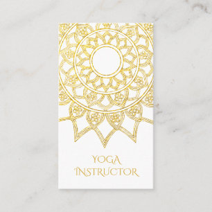 Carte De Visite Élégant Gold Floral Mandala Yoga Instructeur