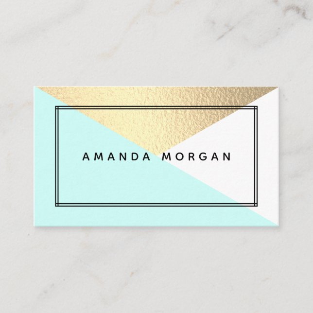 Carte De Visite Elégant Gold Foil & Aqua Style géométrique moderne (Devant)