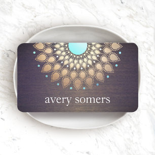 Carte De Visite Elegant Gold Foil Ornate Leaf Mandala Wood Look