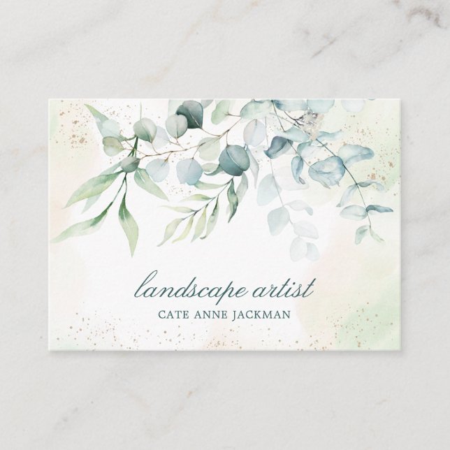 Carte De Visite Elegant Gold Greenery Eucalyptus (Devant)