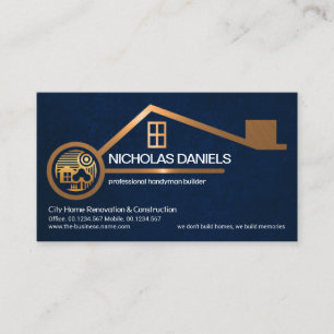 Carte De Visite Élégant Gold Home Blue Grunge Texture Handyman