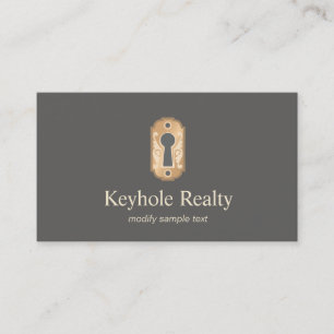 Carte De Visite Élégant Gold Key Hole Logo Immobilier