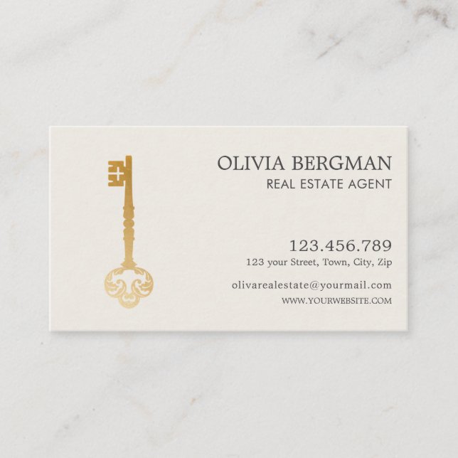 Carte De Visite Élégant Gold Key Professional Immobilier (Devant)