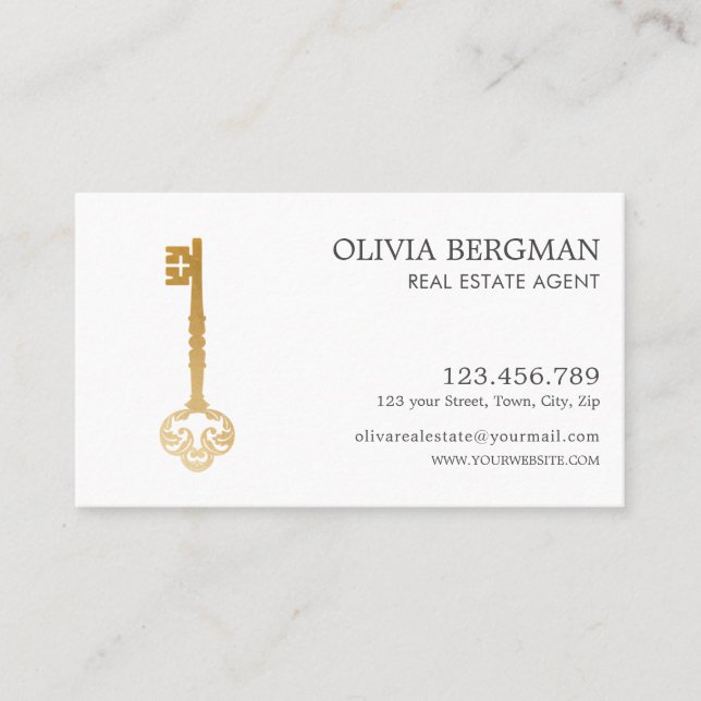 Carte De Visite Élégant Gold Key Professional Immobilier (Devant)