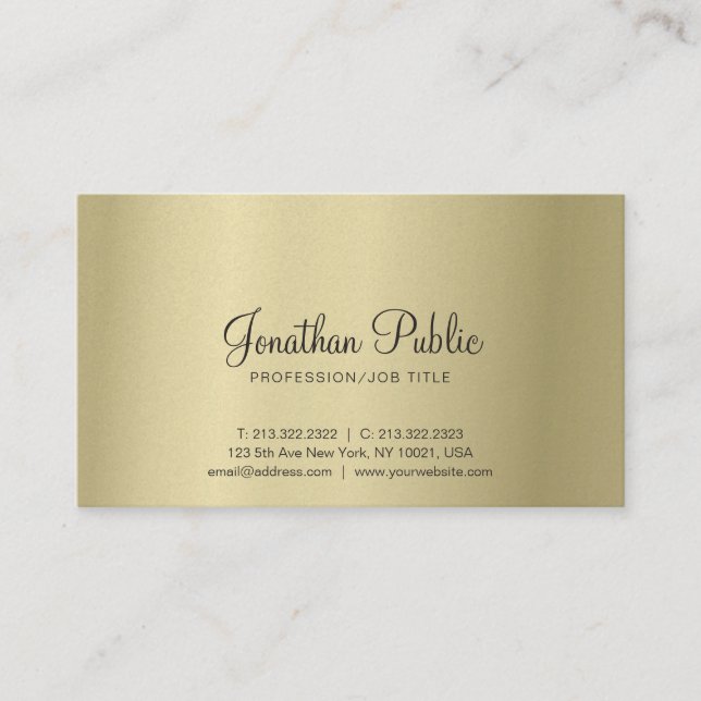Carte De Visite Elégant Gold Look moderne Creative Plain Luxe (Devant)